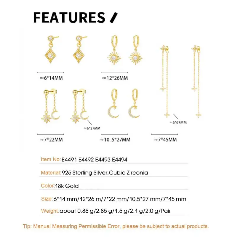 F.I.N.S стерлингового серебра 925 пробы с цирконием звезда луна солнце