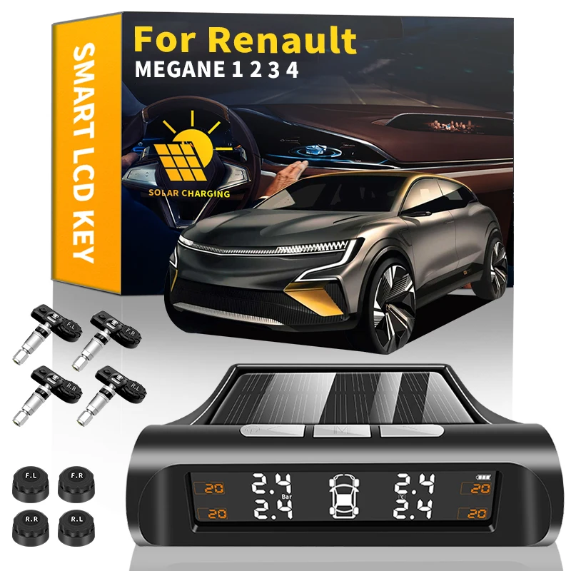 

Автомобильные TPMS Φ, солнечная энергия, цифровой ЖК-дисплей, автомобильные системы сигнализации безопасности для Renault MEGANE 1 2 3 4