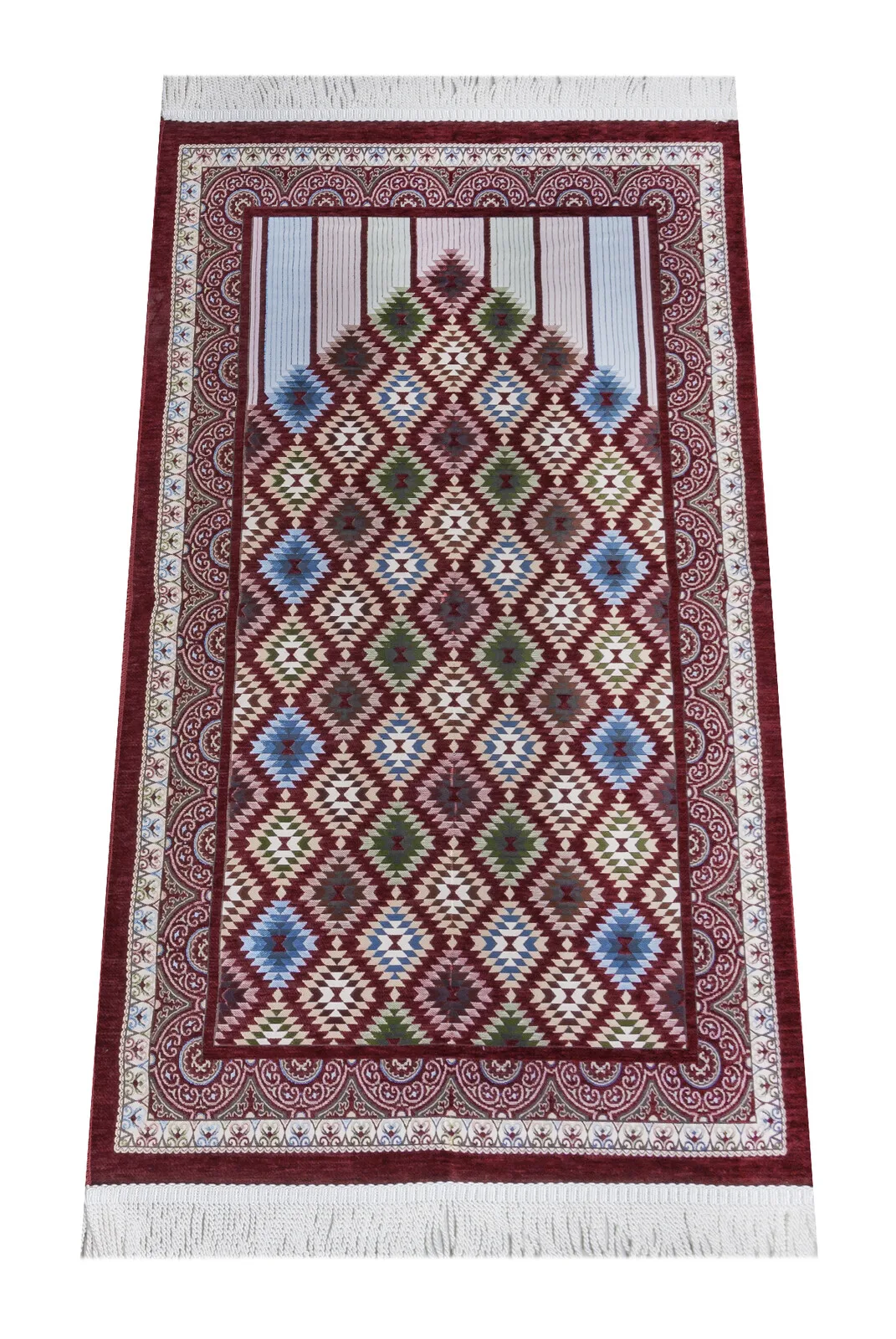 

Tile Pattered Chenille Prayer Rug Red Muslim Islam Sheet Prayer Mat Holy Quraan Islamic Mats