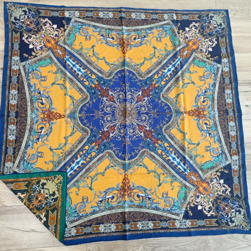 

Shawl Cashmere Luxury 70% Wool 30% Silk Stole Shawl Double-sided Print Vintage Hijab Winter Warm Women Scarf Hand Rolled Edges
