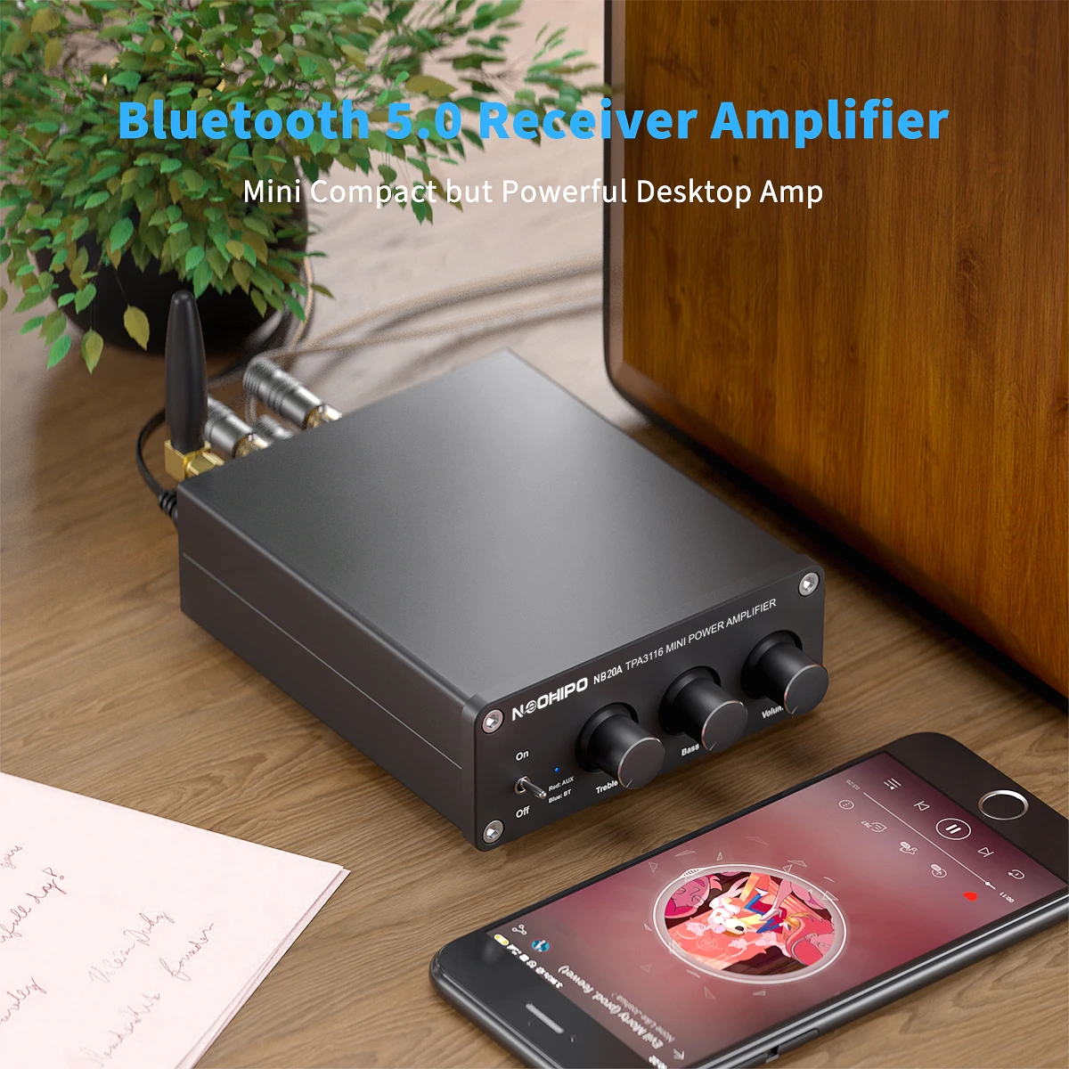 NEOHIPO Bluetooth стерео аудио приемник усилитель TPA3116D2 100 Вт x2Class D мини Hi-Fi Встроенный для