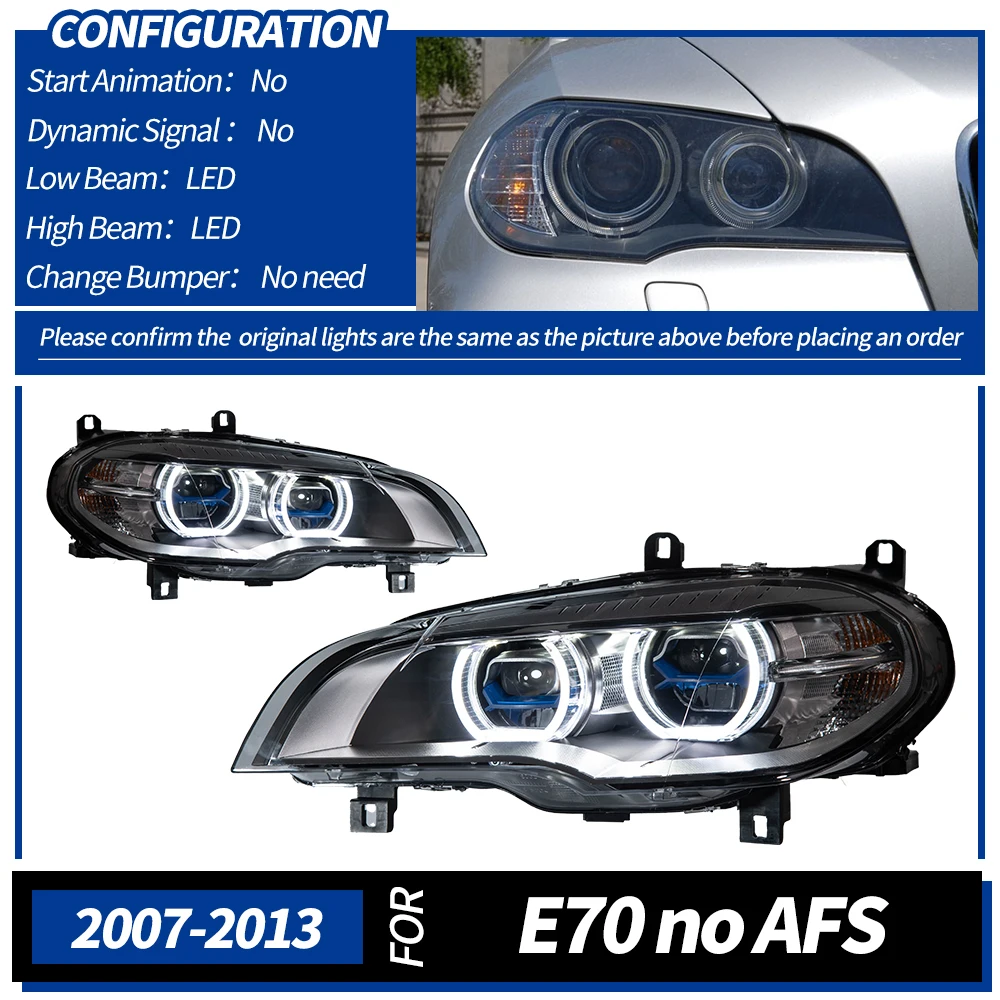 

Автомобильные фары для BMW X5 E70 2007-2013, светодиодные фары, синий лазерный стиль, сигнальная лампа DRL, аксессуары для автомобильных угловых глаз