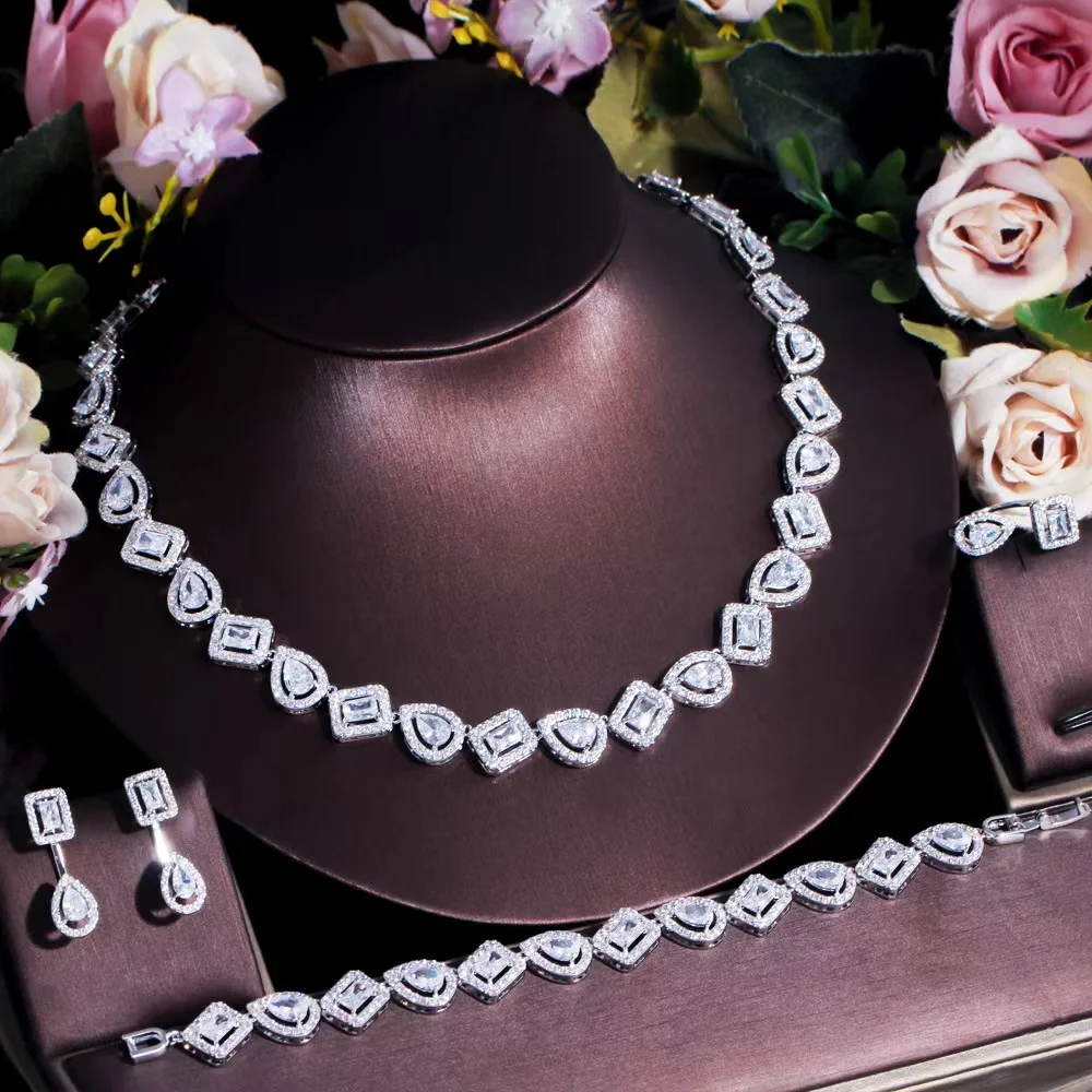 Eyer Wedding brand 4PCS white CZ Luxury Fashion jewelry Sets For Women Engagement Party Zircon Crystal Dubai Bridal Necklace Set
