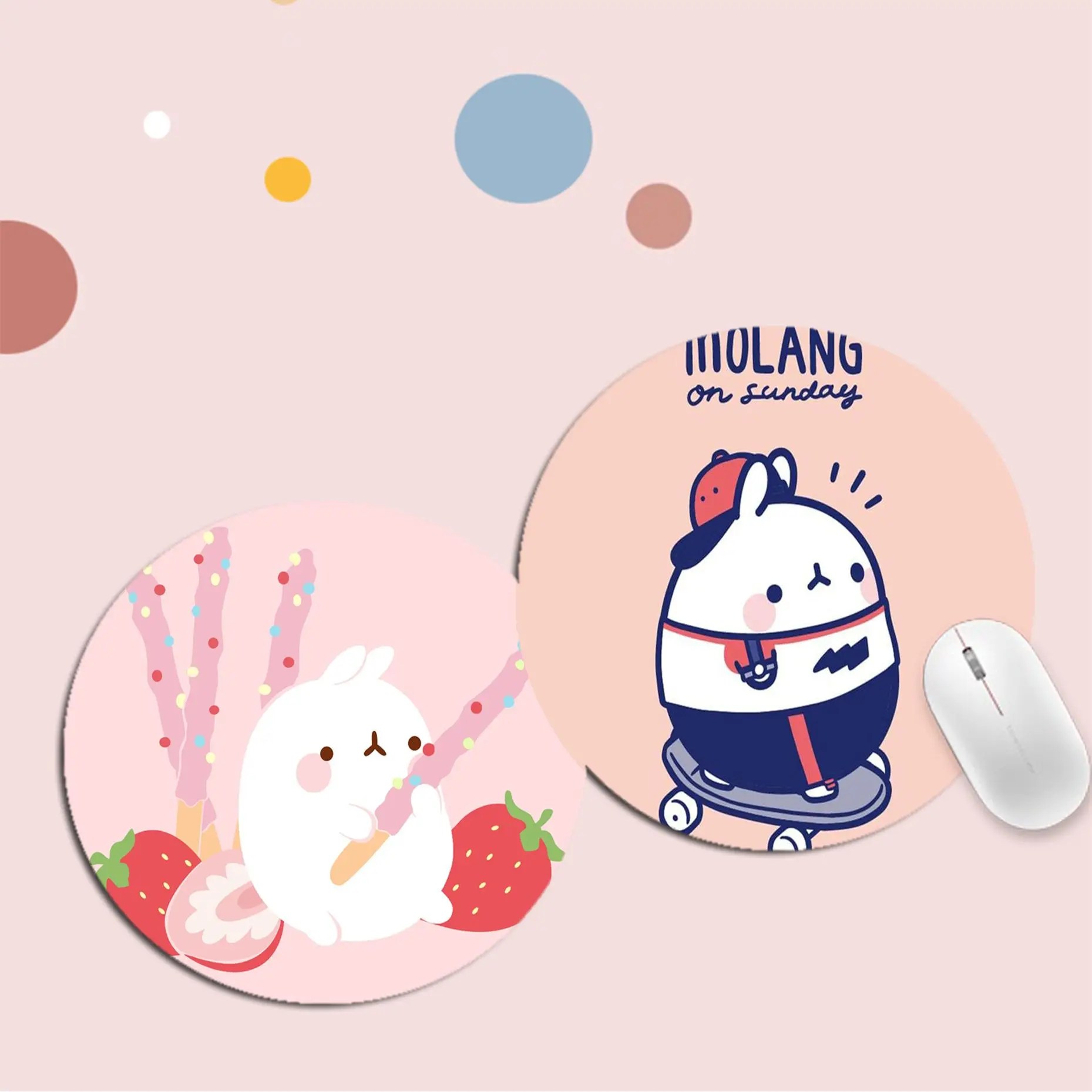 

Cute Molang INS Tide Round Kawaii Cartoon Anime Gaming Mouse Pad Keyboard Mouse Mats Deskpad Girls For PC Computer Table