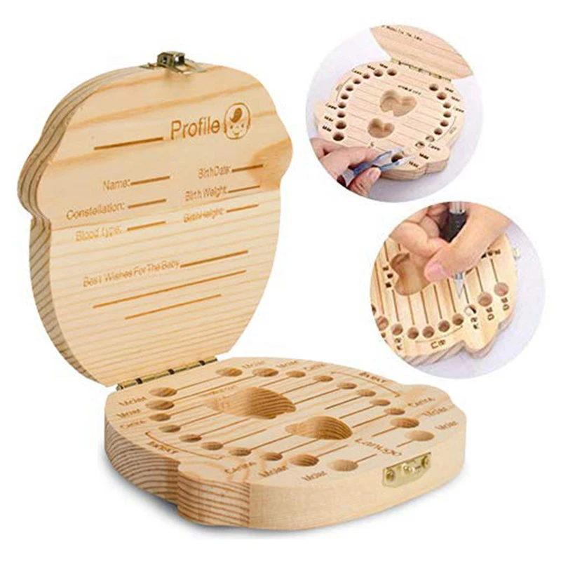 

Baby Tooth Box Pine Wooden Kids Keepsake Organizer for Cute Children Teeth Container Keep the Childhood Memory Souvenir