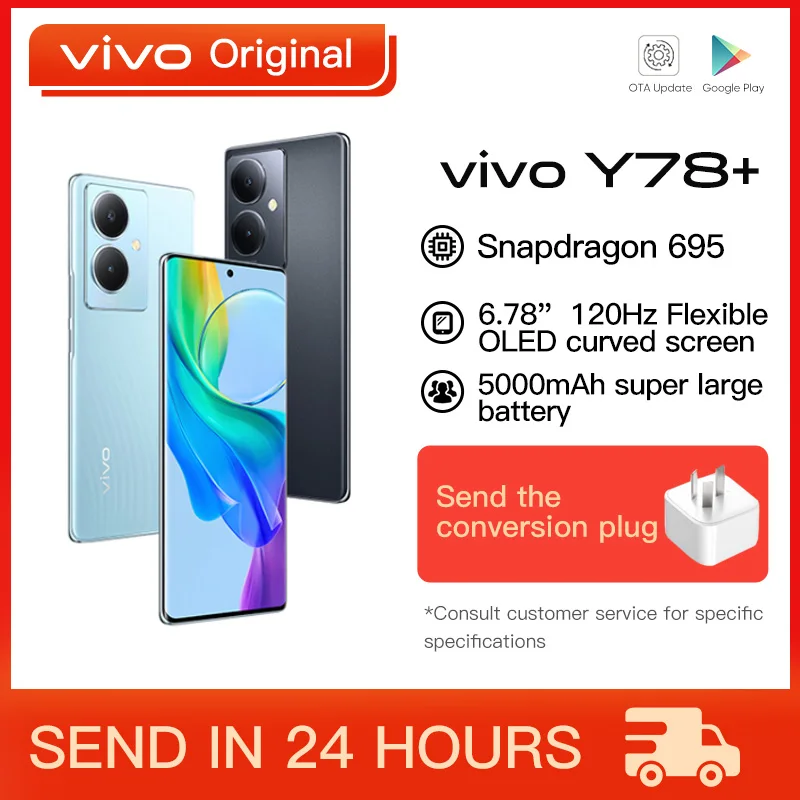 Original VIVO Y78 Plus Mobile Phone 6.78 Inch AMOLED Snapdragon 695 Octa Core 44W SuperFlash Charge 50M Triple Camera