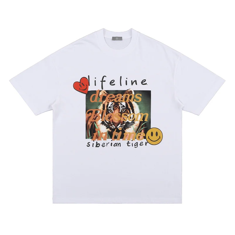 

2022ss Best Quality Cartoon Tiger T Shirt Men Women Couple 100% Cotton Tee Hip Hop High Street Oversize T-shirt