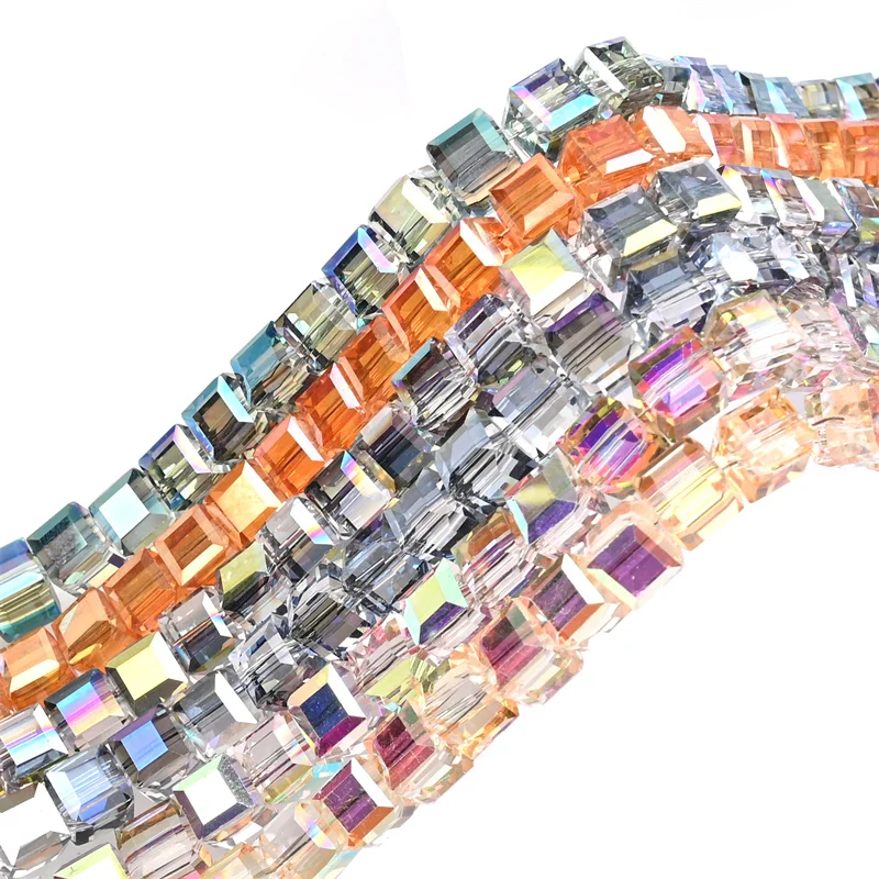 Квадратные бусины с гальваническим покрытием, 8 мм