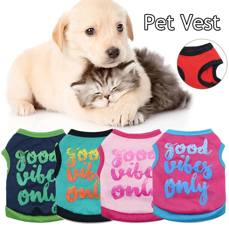 Pet Vest Cat Clothes Spring And Summer Clothing Printing Light Weight Cotton Comfort Dog T-Shirts Pet Supplies Pet Shirts