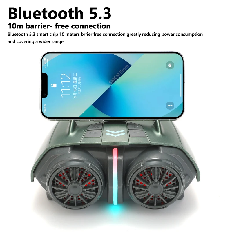

Watching Mobile Phone Bracket Bluetooth Speaker Fighter Shape FM Radio Desktop Subwoofer LED Colorful Light Music Center Audio