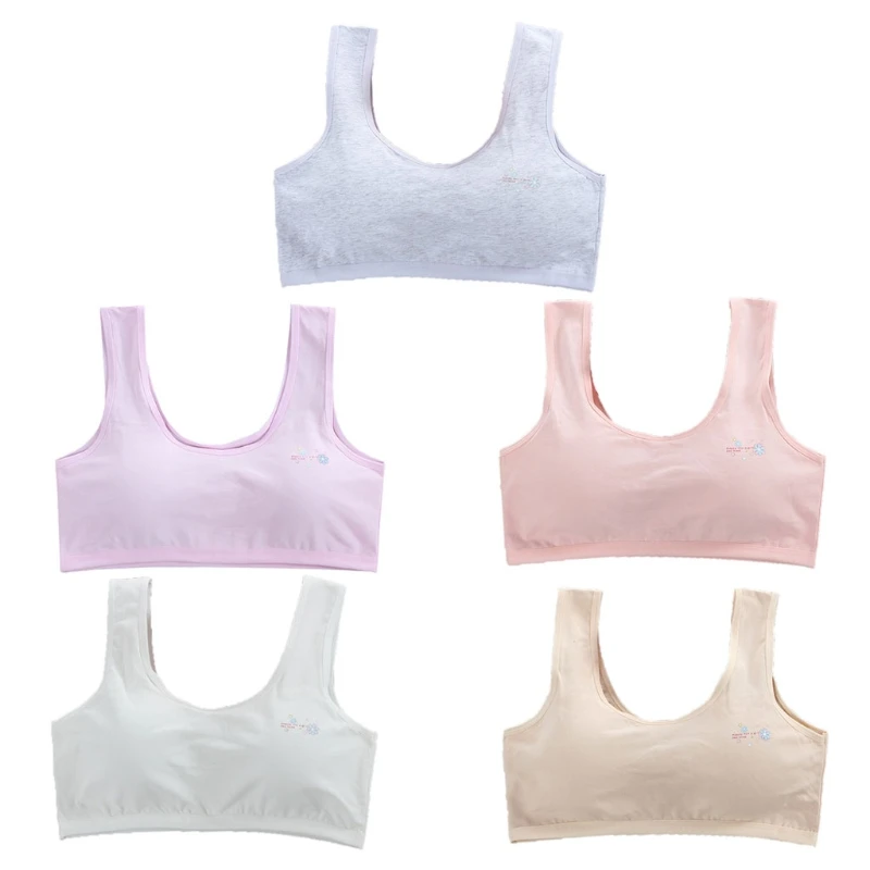 

Girls Wide Strap Solid Color Underwear Top Student Girl Underwear Summer Vest-style Small Sling Bra Teens Training Bra