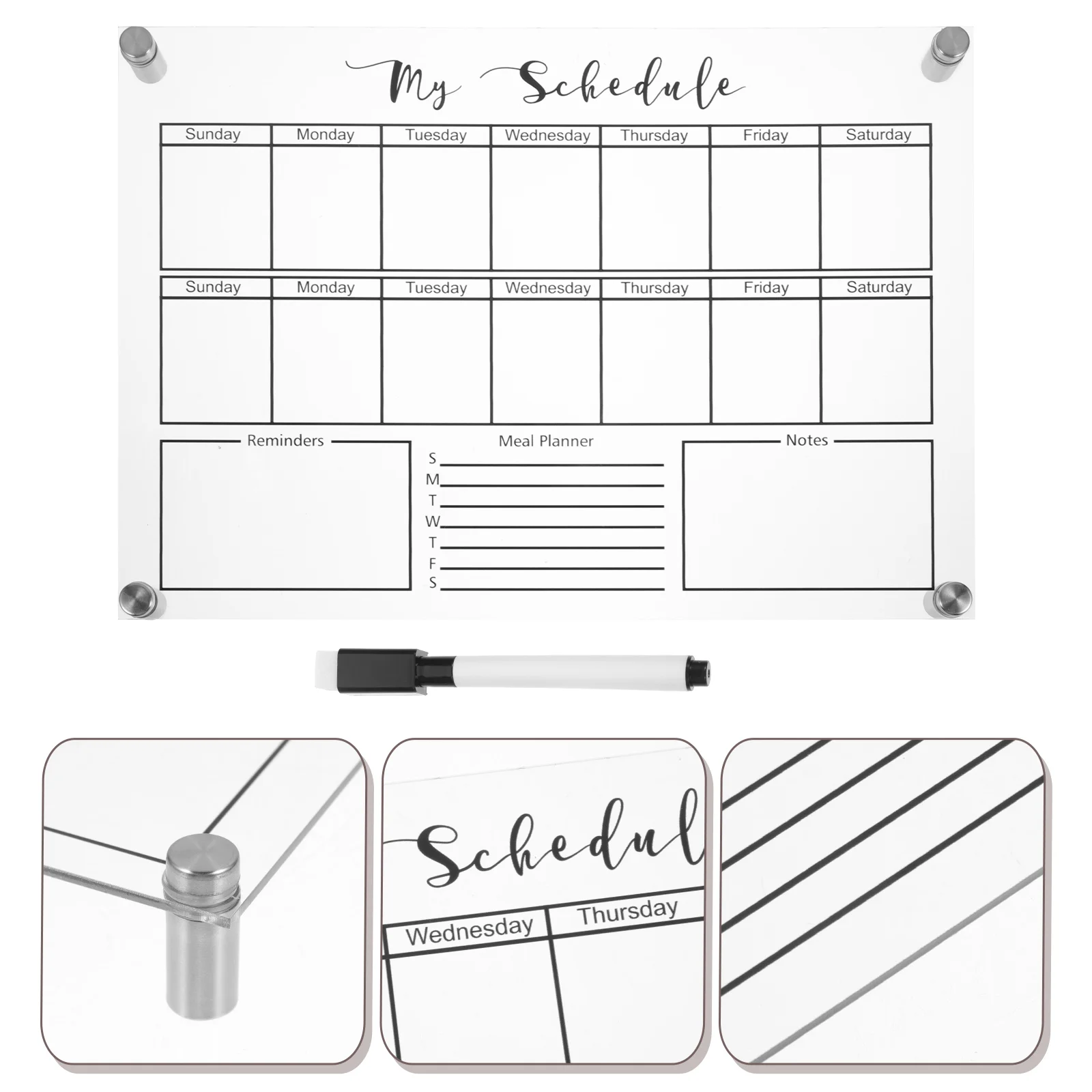 

Weekly Planner Board Desk White Dry Erase Calendar Magnetic Refrigerator Whiteboard Erasable Boards Clear