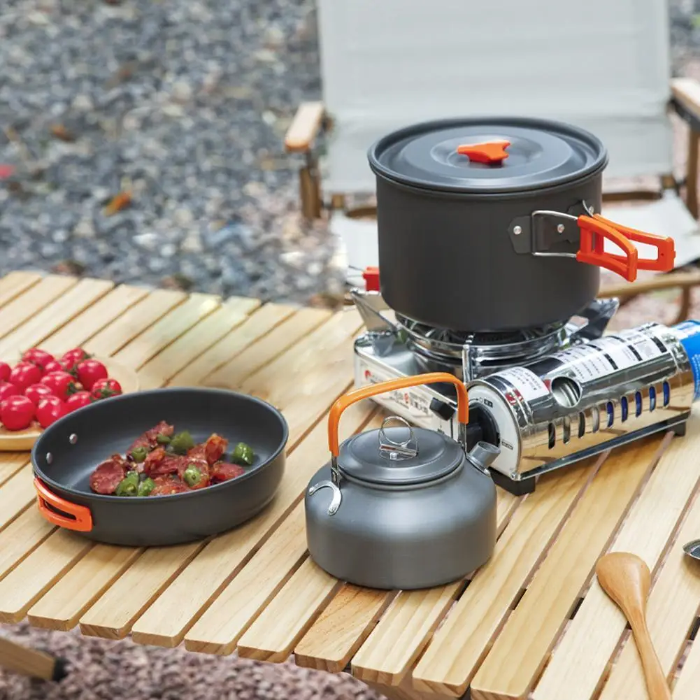 

Portable Non-stick Aluminum Alloy Camping Cookware Pan Outdoor Picnic Kettle Pot Cooking Person 2-3 Teapot Frying Tableware T3D3