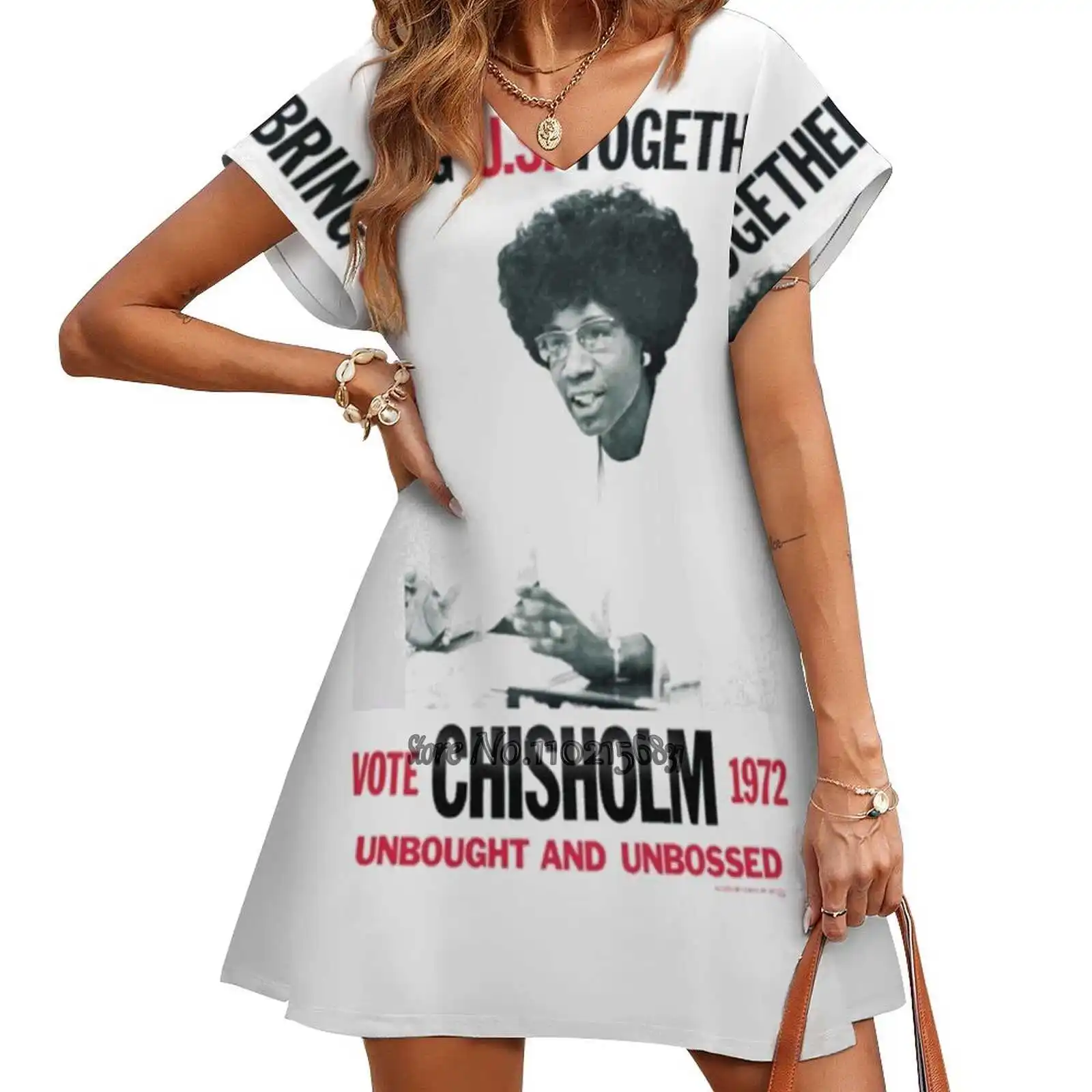 

Платье Shirley Chisholm с принтом для президента, модная юбка с коротким рукавом и V-образным вырезом, тонкие юбки с коротким рукавом, Shirley Chisholm