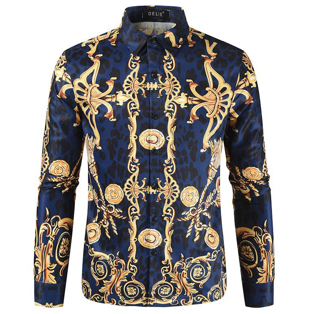 European Fashion Oversized 5XL 6XL Shirt For Men Royal Pattern Printed Loose Summer Man Shirts Luxury Camisas Hombre Manga Larga