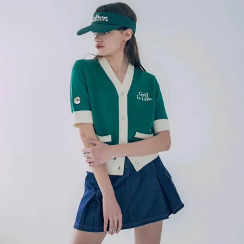 

2023 NEW ARRIVALS Summer Short Sleeved Women Golf Wear Coat Comfortable V-Neck Korean Ladies Golf