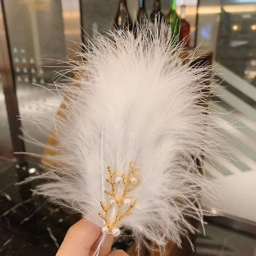 

Wedding New Women Girls Cute Pearl Hairpins Headwear Hair Clips Feather