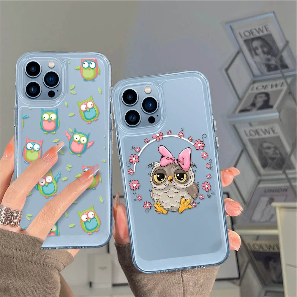 

Clear Case for iPhone 14 13 12 11 Pro Max Mini XS XR X Transparent Shell Back Cover for iPhone14promax Cartoon Cute Owl Fundas