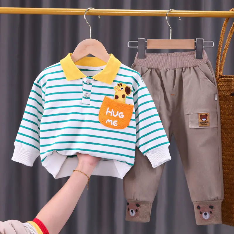 

New Spring Autumn Children Cartoon Strips Girls Sport Suit Baby Boys Tracksuit Children Clothes 2pcs/Set Kids Clothing 0-5 Years