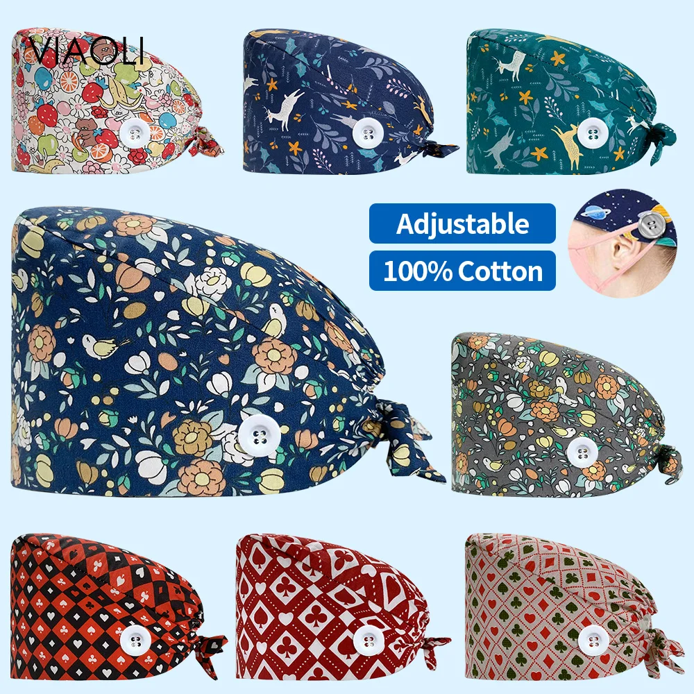 

Health Service Medical Hat Spa Scrub Caps Animal Cartoons Print Laboratory Work Tail Hat Head Nurse Accessories Unisex Scrub Hat