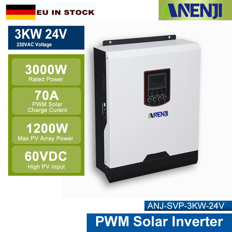 

3KW 3000W Hybrid Soalr Inverter 24V 230V Solar Inverter Pure Sine Wave Invesor Off Grid Built-in 70A PWM Solar Charge Controller