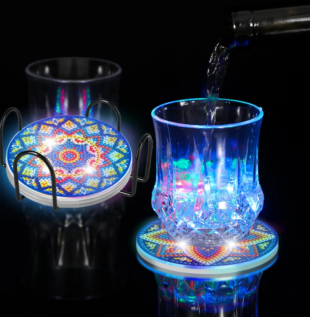 Glow DIY Diamond Painting Coaster Mandala Flowers Drink Cup Cushion Non-slip Table Placemat Insulation Pad Kitchen Accessories