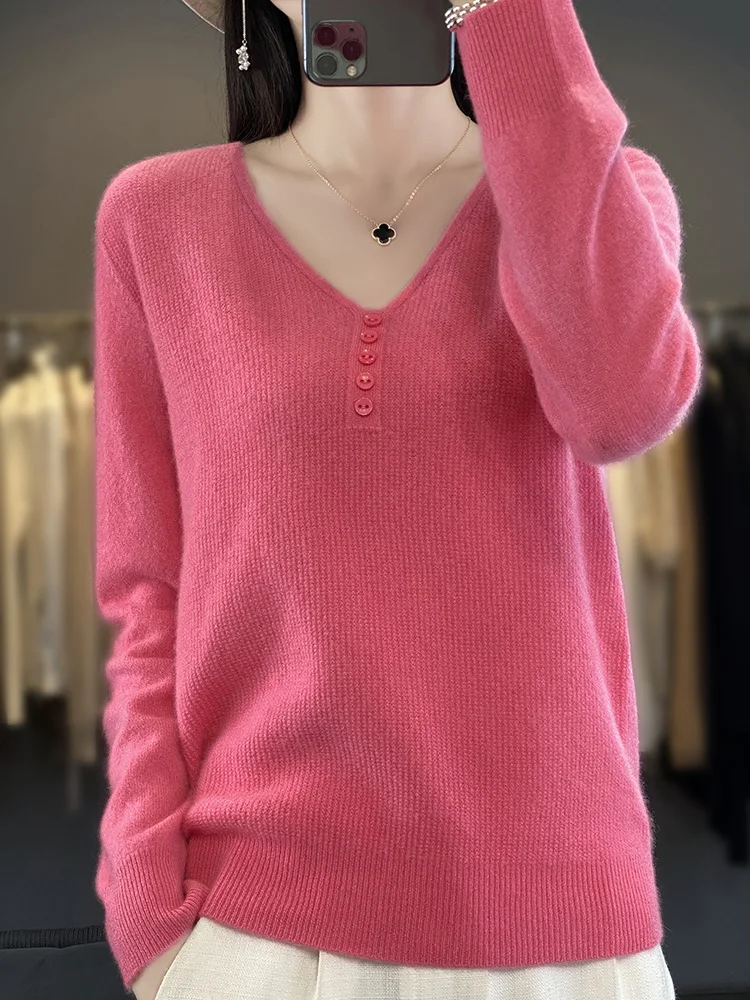 Женский свитер пуловеры с v-образным вырезом джемпер из мериносовой шерсти новые