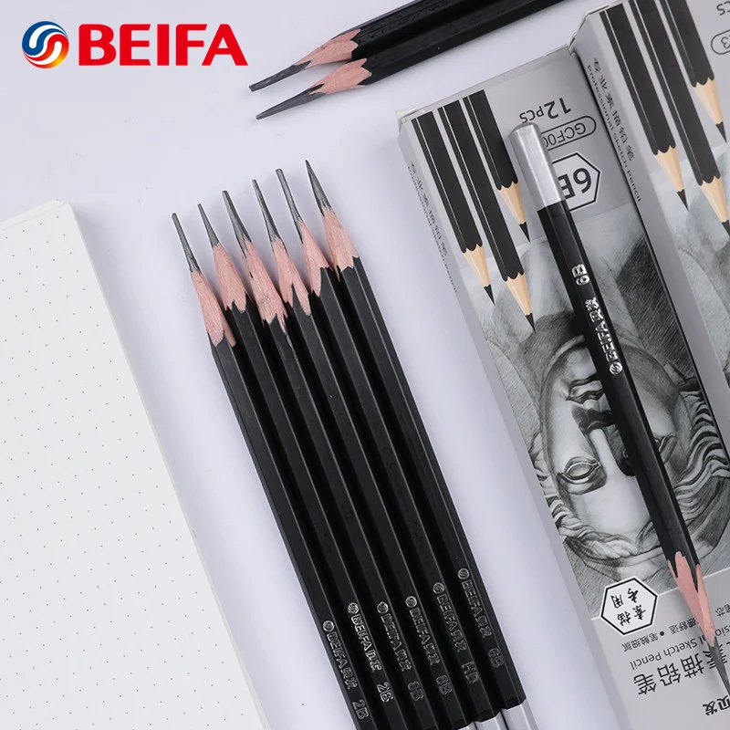 

BEIFA 12pcs Professional Sketch Drawing Pencil Set HB/2B/4B/6B/8B for Stationery Supply Painting Writing Pencil