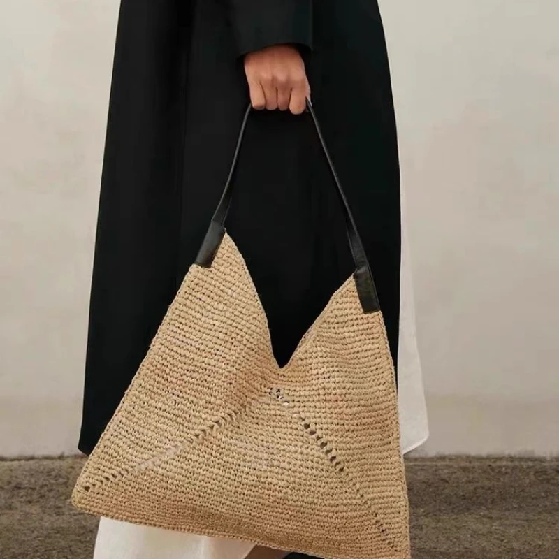 Сетчатая красная сумка-тоут с же автомобильной строчкой складная соломенная