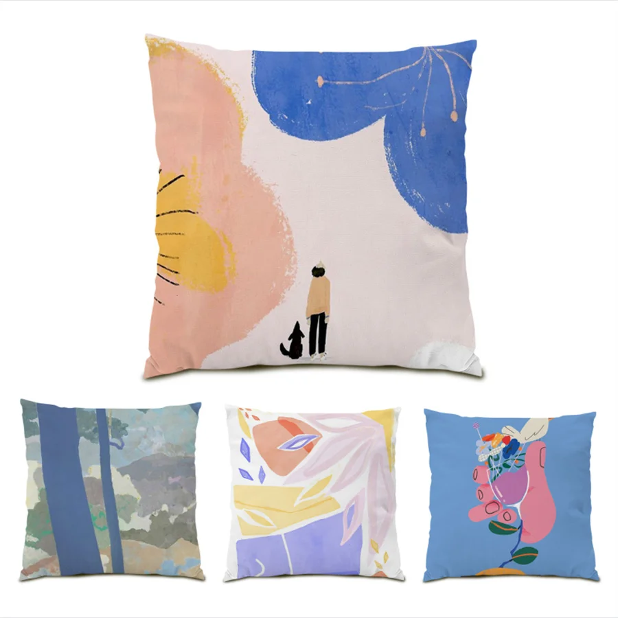 

Living Room Decoration Pattern Cushion Covers 45x45 Artistic Sofa Decorative Pillow Cases Polyester Linen Abstract Velvet E0348