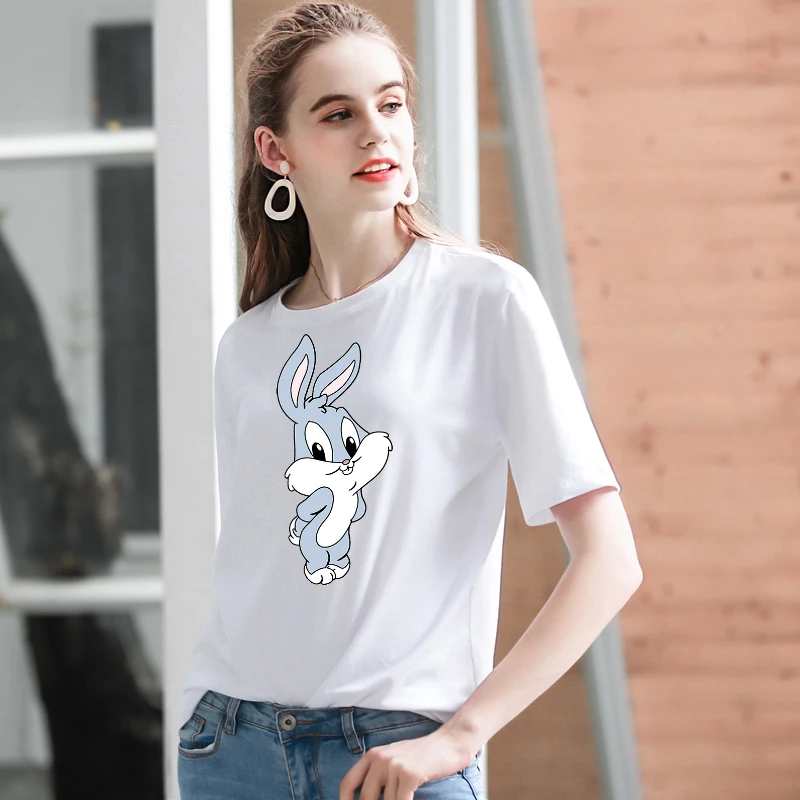 

Xs-4XL Cute Kawaii Rabbit Oversize Tshirts for Women Short Sleeve Loose Fashion Tops Ladies Streetwear Harajuku Black T-shirt