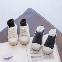 girls new 2022 new summer sneakers solid black versatile thick bottom chic kids fashion britain boys canvas shoes breathable