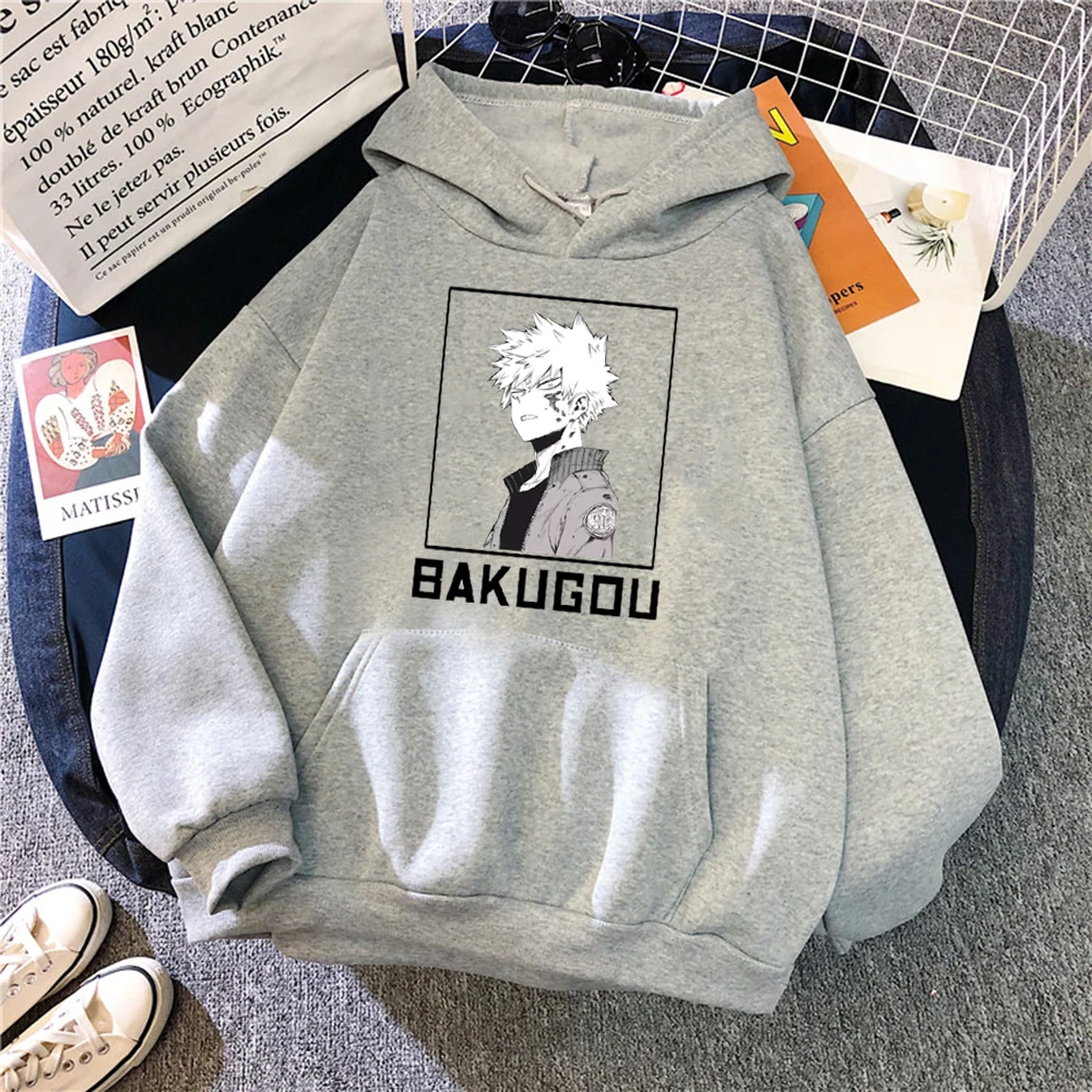 My Hero Academia Bakugou Print Hoodie Man Anime Clothes   Warm Hooded Streetwear Pocket Hip Hop Mens Sweetshirts