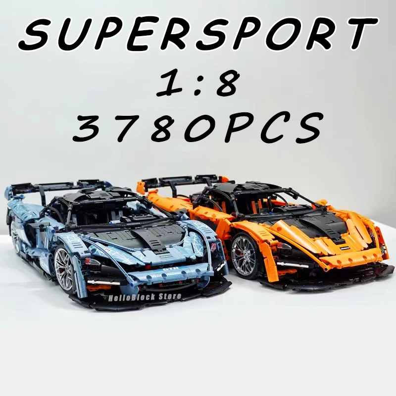 

MOC 1:8 оранжевый синий Senna высокотехнологичный кирпичный город супер скоростная спортивная модель гоночного автомобиля Строительная модель ...