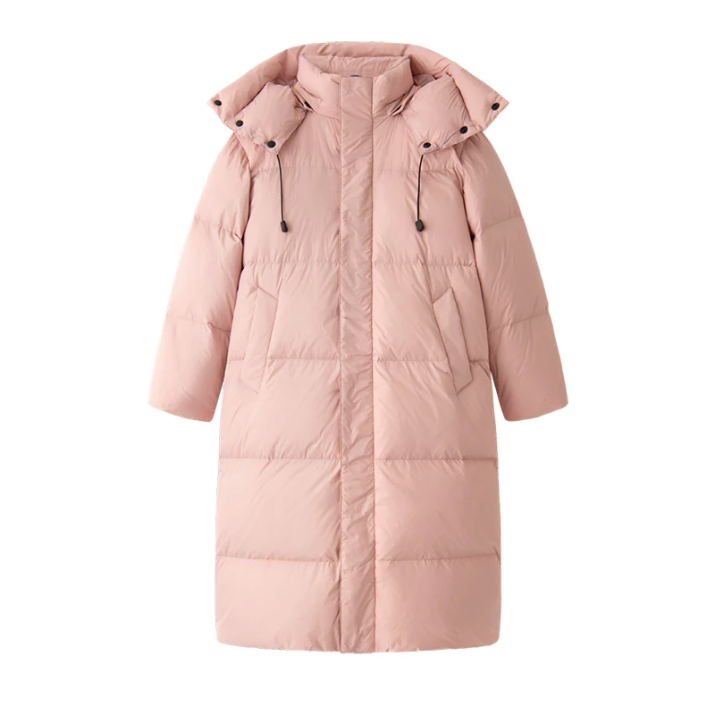 New Winter Coat Women  90%  White Duck Down  Long  Winter Jacket Women  Basics  Casaco Feminino  Hat Detachable  Pockets