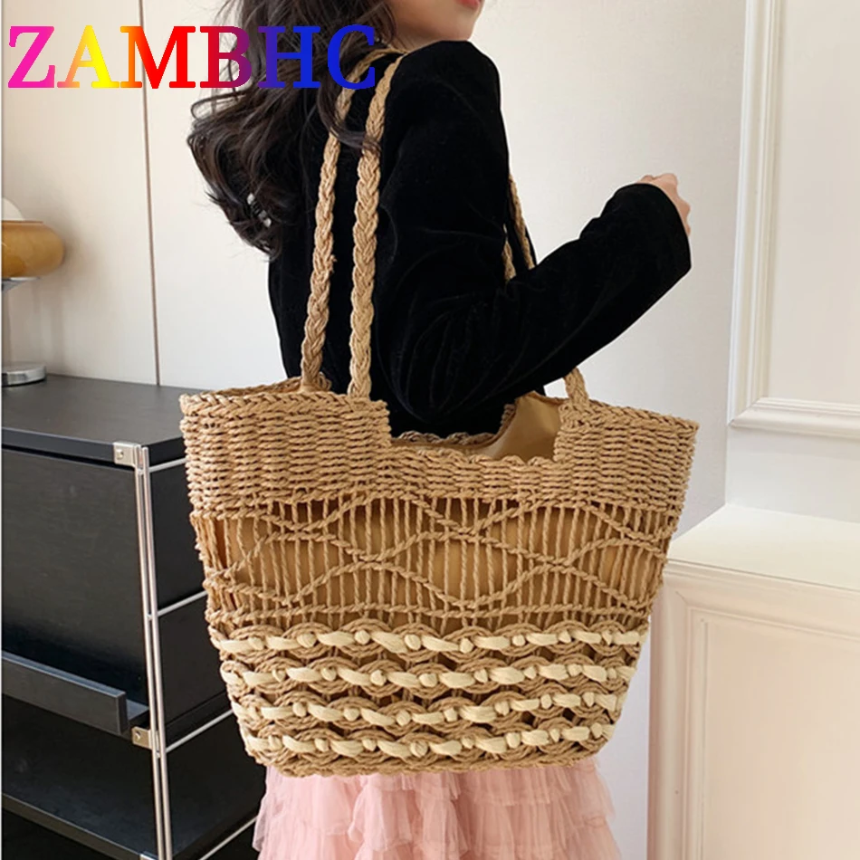 

Summer Popular Handmade Weave Straw Shoulder Bags for Women 2023 New Trend Female Beach Vacation Handbags and Purse Bohemian Sac