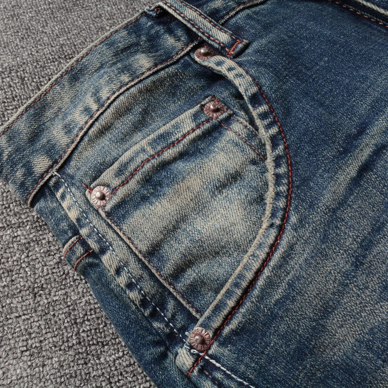 Fashion Designer Men Jeans High Quality Retro Blue Elastic Slim Fit Ripped Jeans Men Casual Trousers Vintage Denim Pants Hombre