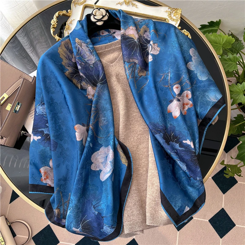 

110cm Silk Feeling Jacquard Double Side Square Scarf for Women Luxury Autumn Warm Shawl Wrpas Neckerchief Hijab Bufanda Echarpe