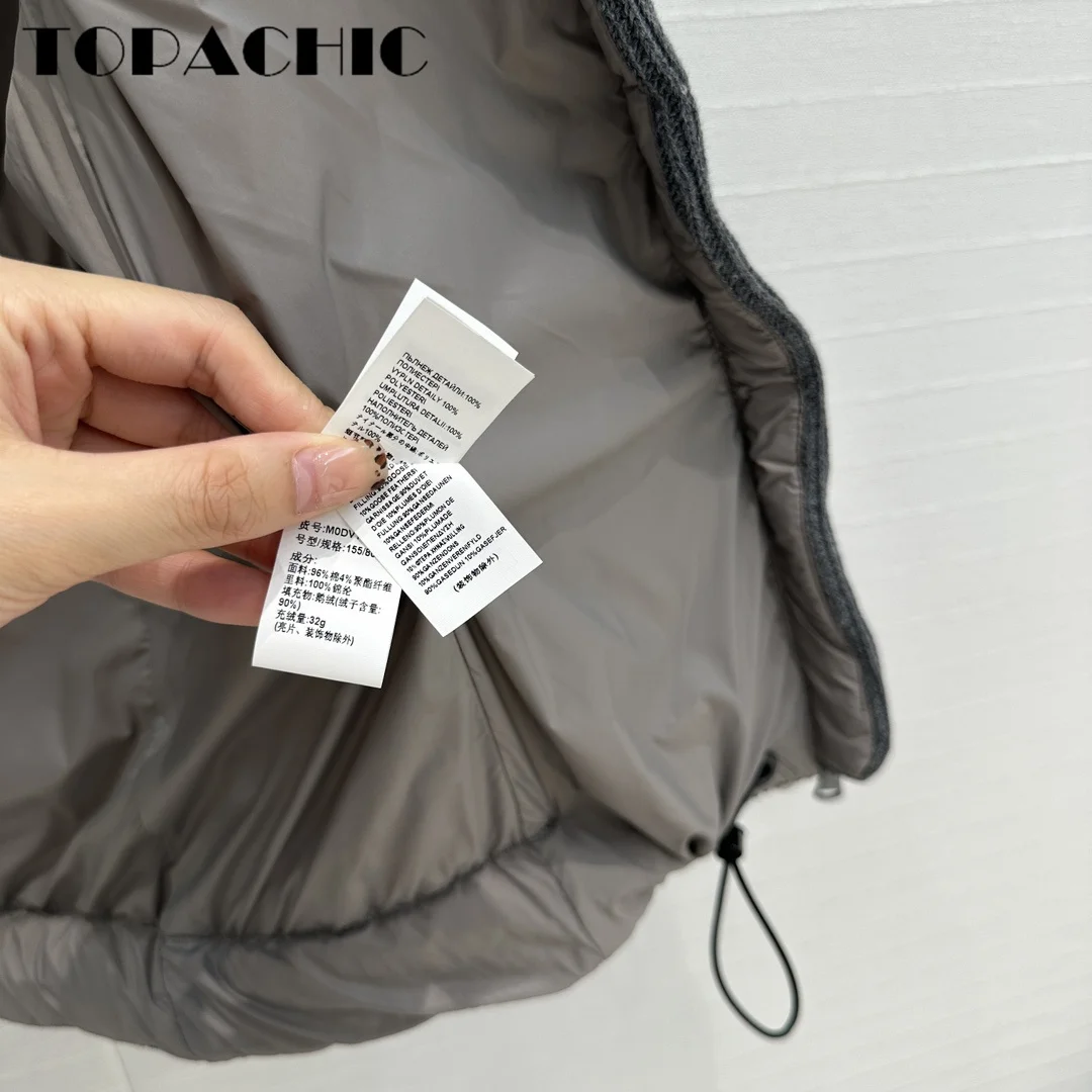 11 3 TOPACHIC-Женский вязаный жилет с блестками и воротником-стойкой на гусином пуху