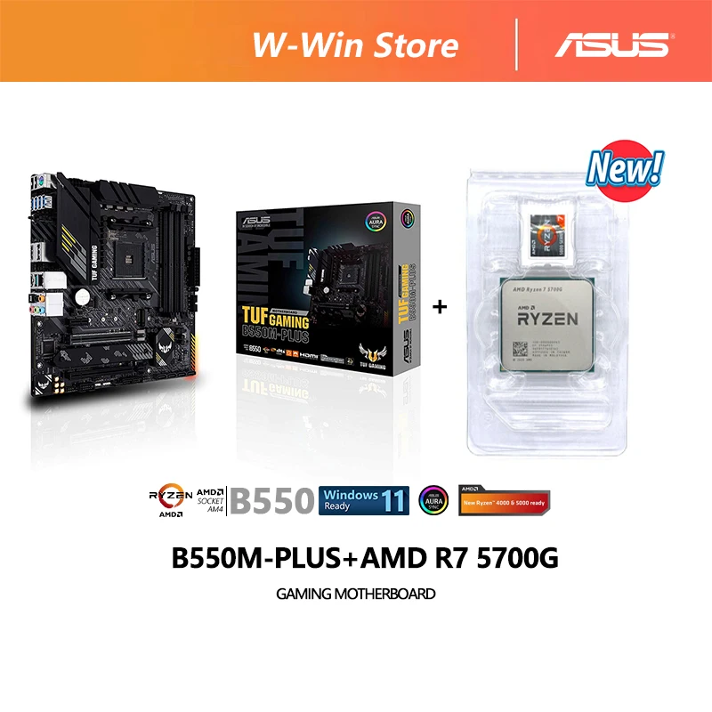 

Новый комплект материнской платы AMD Ryzen 7 5700G R7 5700G + ASUS TUF GAMING B550M PLUS Micro-ATX, новый, без вентилятора