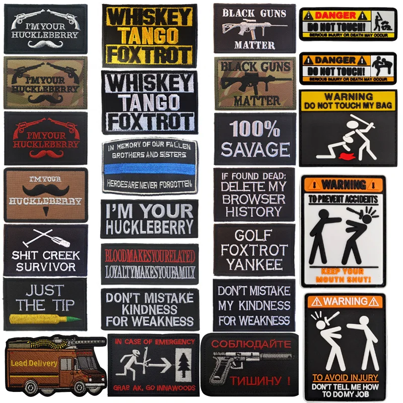 

New design 3D embroidered cloth stickers English Armbands Black Guns Maater tactical morale backpack stickers custom patch