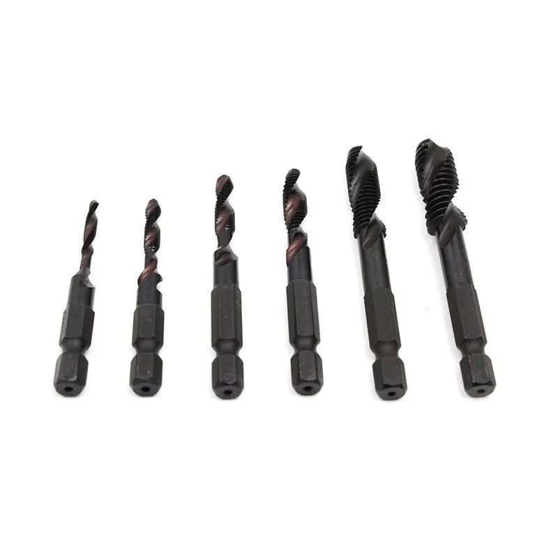 

6Pcs 1/4in Hex Shank HSS Nitriding Coated Metric Spiral Flute Right Hand Screw Thread Tap M3-M10