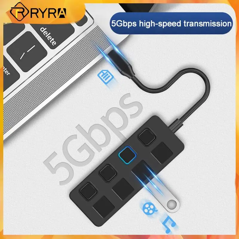 

RYRA 4 In 1 USB3.0 Hub Multi-Port Splitter Adapter Type C 3.0 HUB With Independent Switch PC 5gbps High Speed Extender PC Laptop