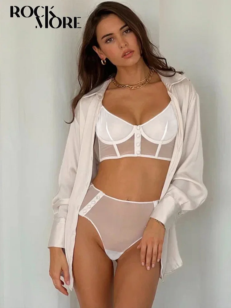 

Rockmore Mesh Transparent Women Bra Set Sexy Low Waist Panties Wire Free Bralette Lingerie Brassiere Casual Female Underwear Set