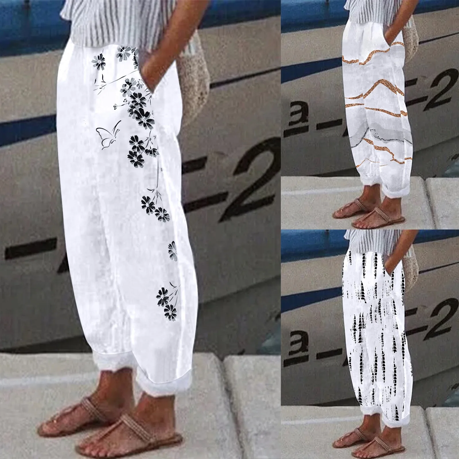 

Брюки женские повседневные с карманами и принтом, Длинные свободные спортивные штаны, деловые повседневные