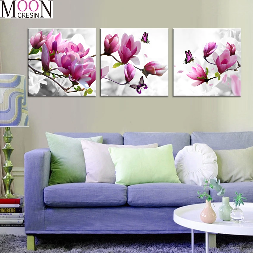 

Diy Diamond Embroidery Butterfly Magnolia Flower Diamond Painting Cross Stitch Rhinestone Mosaic Full Square Decoration Triptych