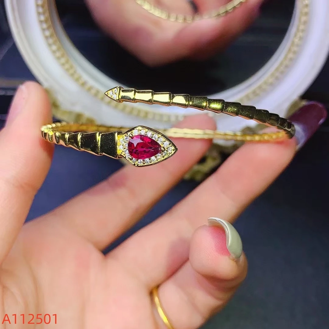 KJJEAXCMY Ювелирные изделия из натурального рубина женский браслет чистого серебра