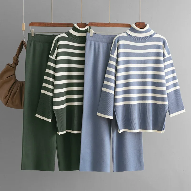 Женский трикотажный свитер HLBCBG с высоким воротником и широкими брюками высокой