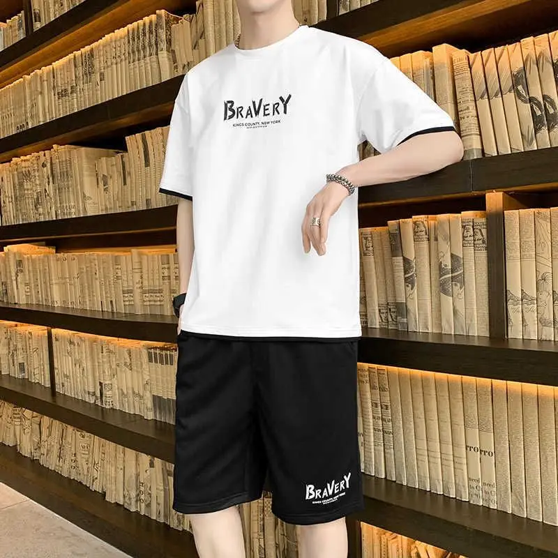 

Summer New Mens Casual Sports Set Tracksuits Short Sleeve T-shirt Paired With Shorts 2 Piece Outfits Sweatsuits For Men Youth