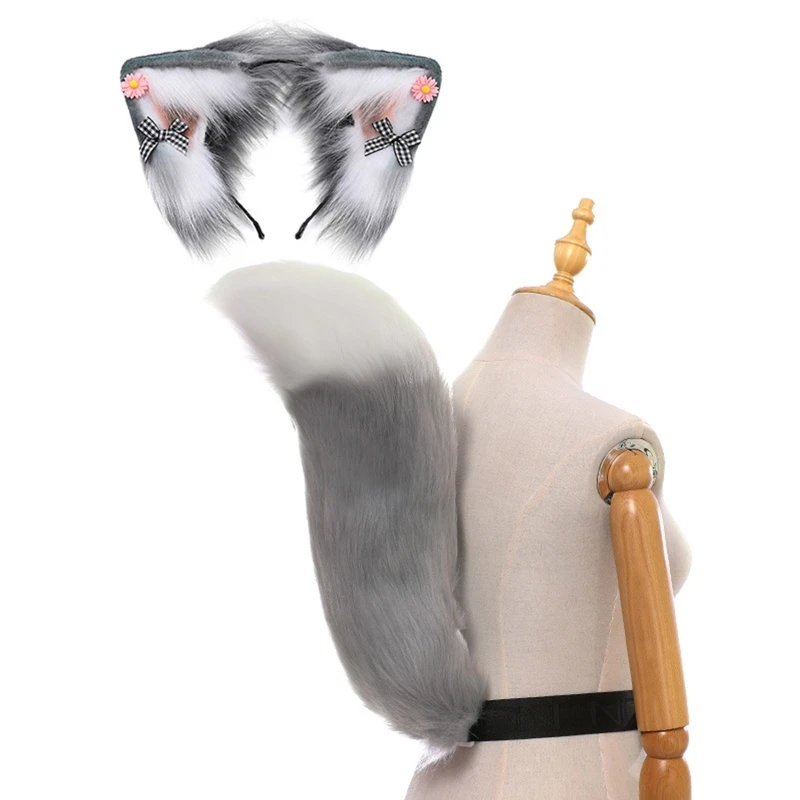 

H9ED набор ушей и хвостов, пушистая повязка на голову с кошачьими ушками и хвостом, косплей для кошачьего костюма